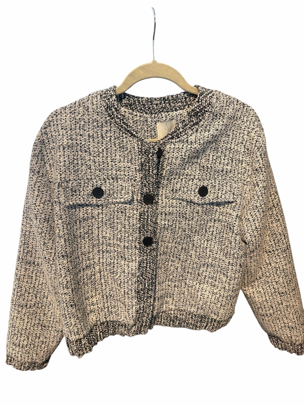 NWT Joie Tweed Bomber Jacket Black White Knit Blazer Cropped Size Large